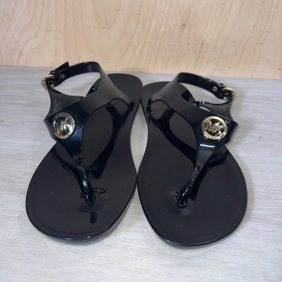 Michael Kors Shoes - MK Michael Kors Mira Jelly Thong Sandals LX17K Black/Gold Women's 7